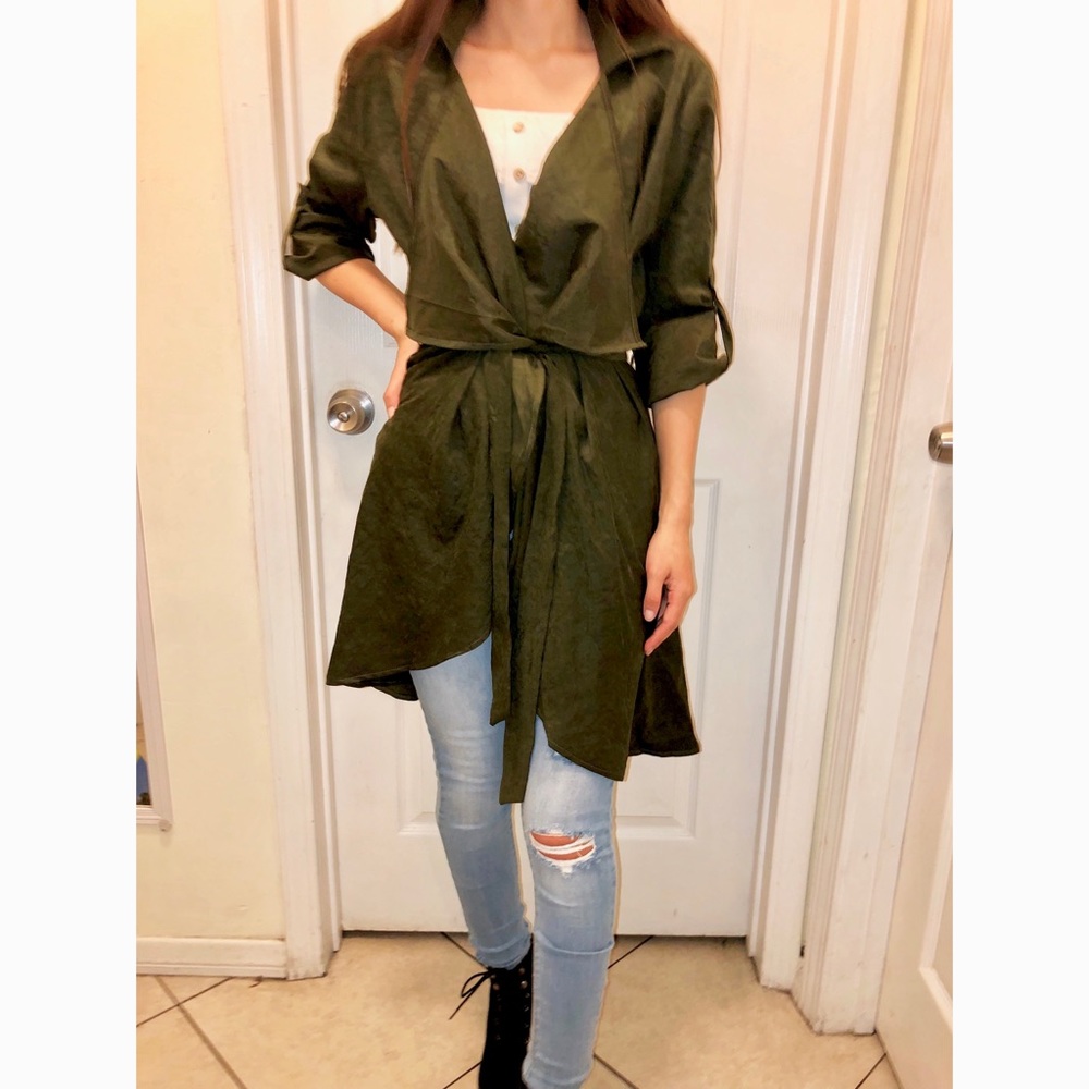 Olive green trench duster